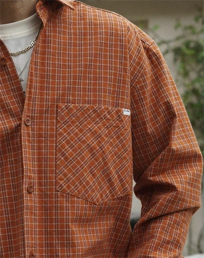 Elsk - Checked Men´s Relaxed Skjorte - Burnt Orange Check
